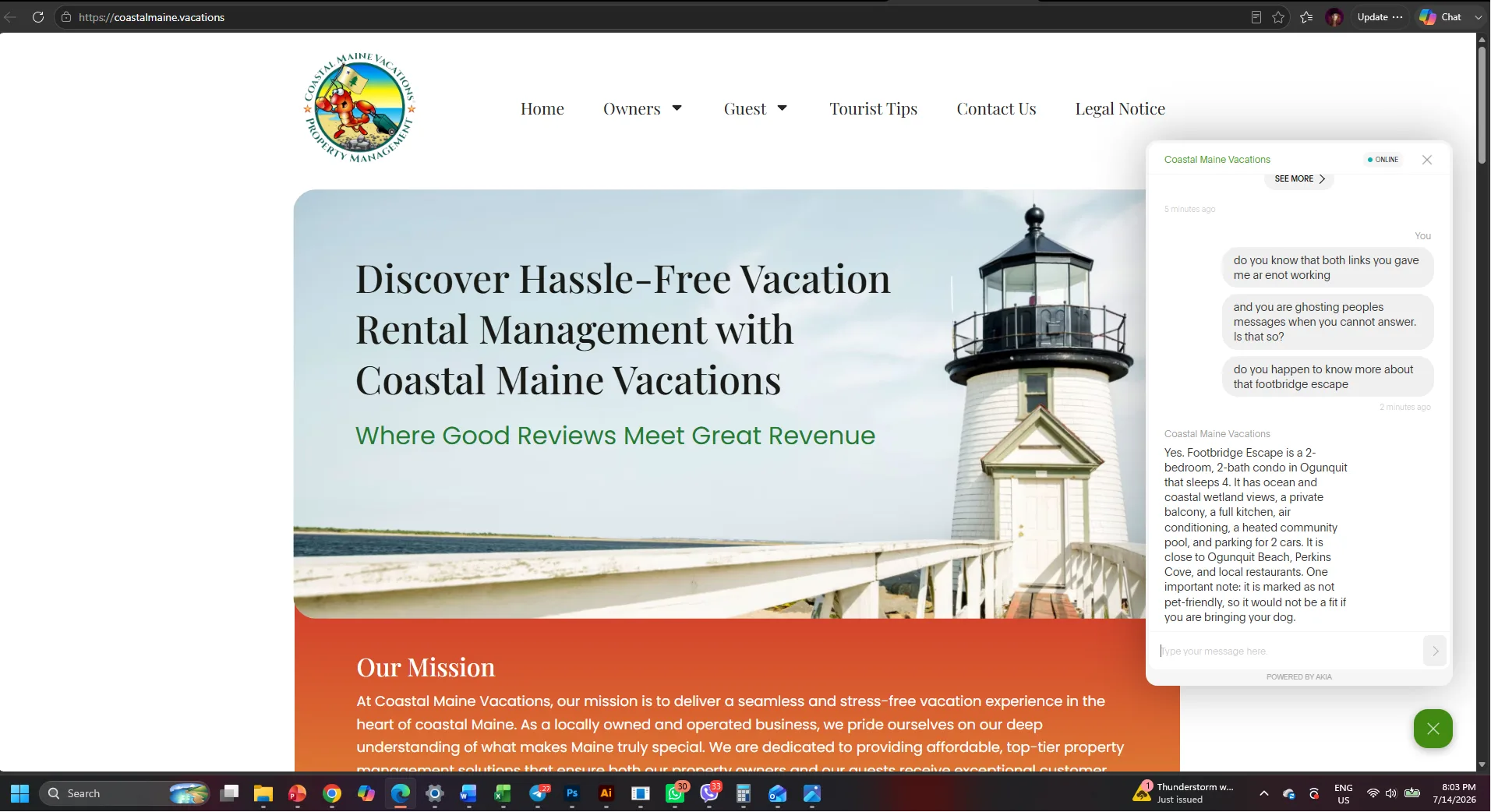 Kai Zanzibar Akia web chat contains a guest message without an answer