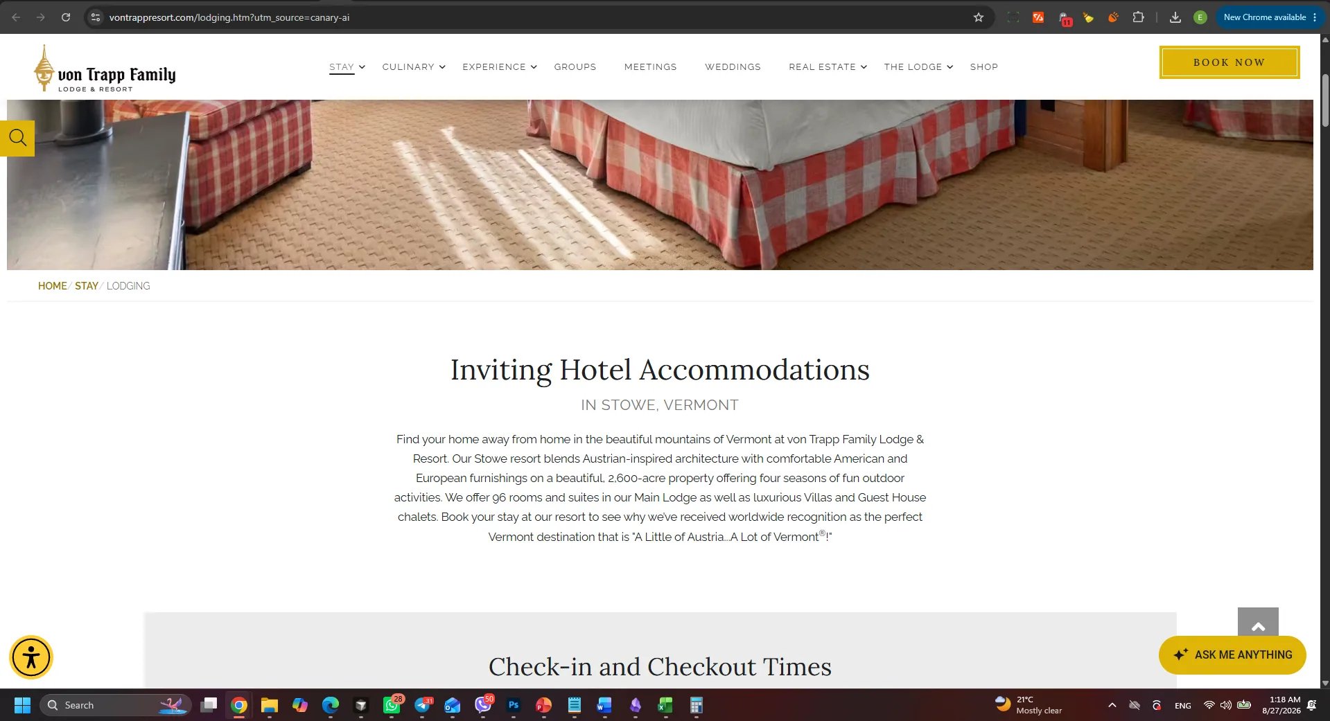 Canary link opens general von Trapp lodging page