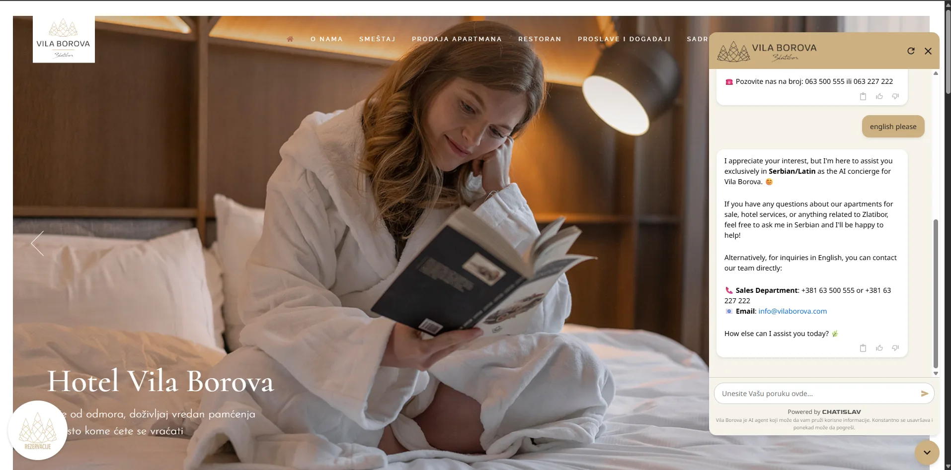 Vila Borova Chatislav agent refusing to speak English