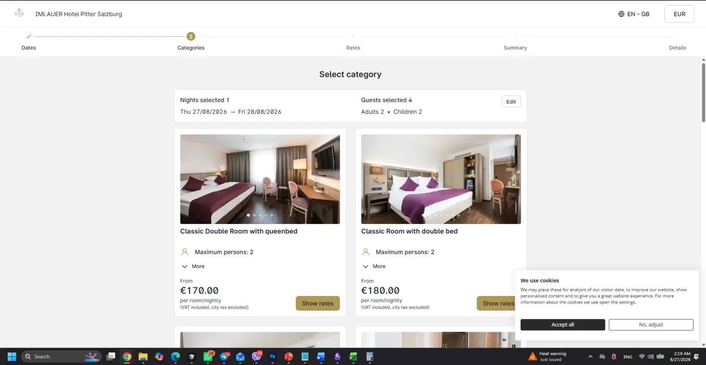 Booking engine shows double rooms maximum two persons