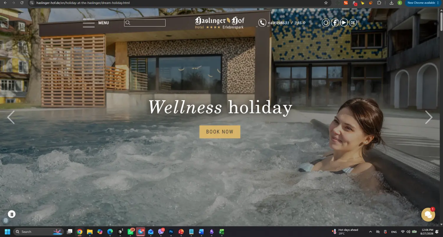 Hotel page after DialogShift fails to preserve the wellness conversation