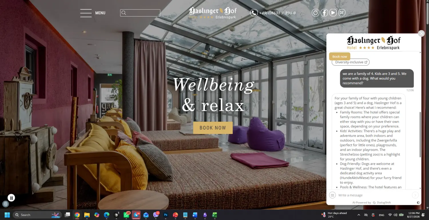 DialogShift wellness price question before navigation