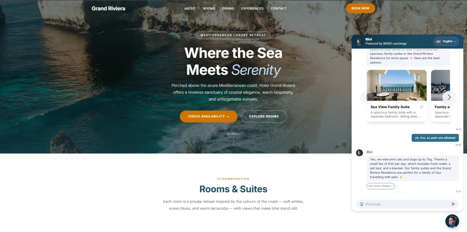 MAIIA WSA shows specific visual family-suite cards