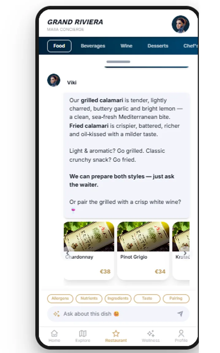 MAIIA dining and personalization