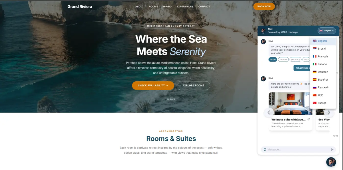MAIIA WSA multilingual interface and visual room recommendations
