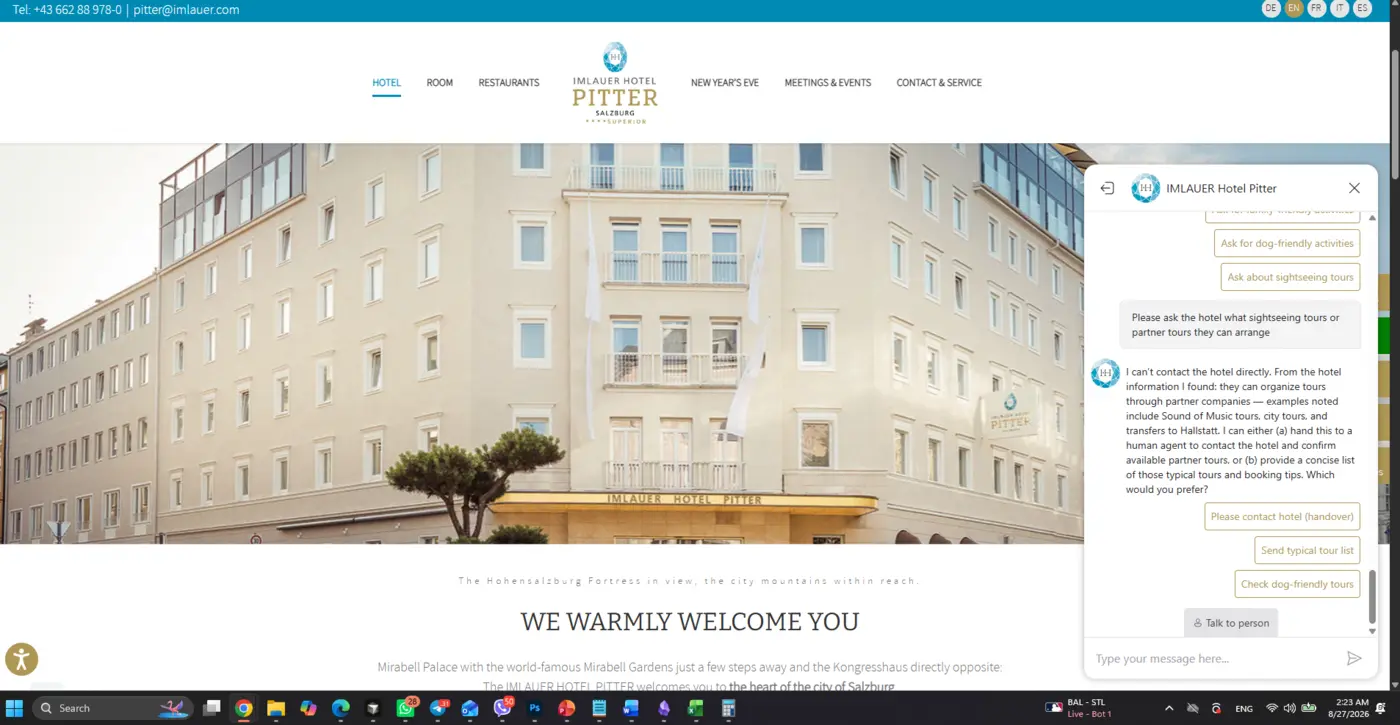 Chatlyn giving contradictory hotel handoff and tour answers