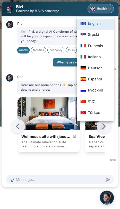 MAIIA language selector with nine languages