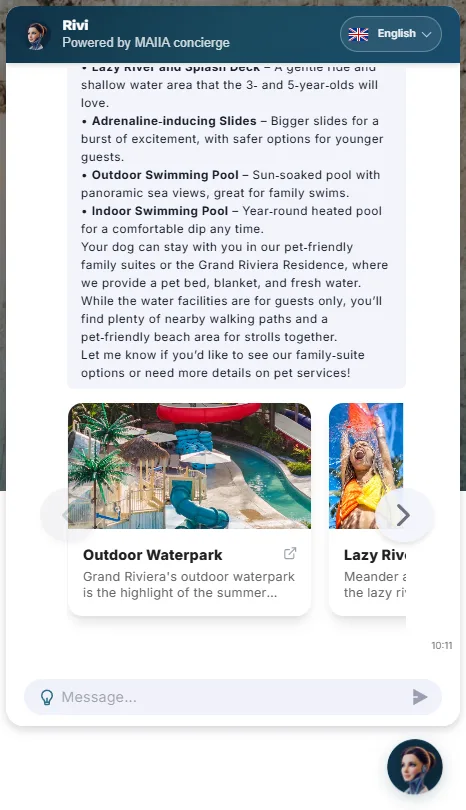 MAIIA shows waterpark facilities in cards